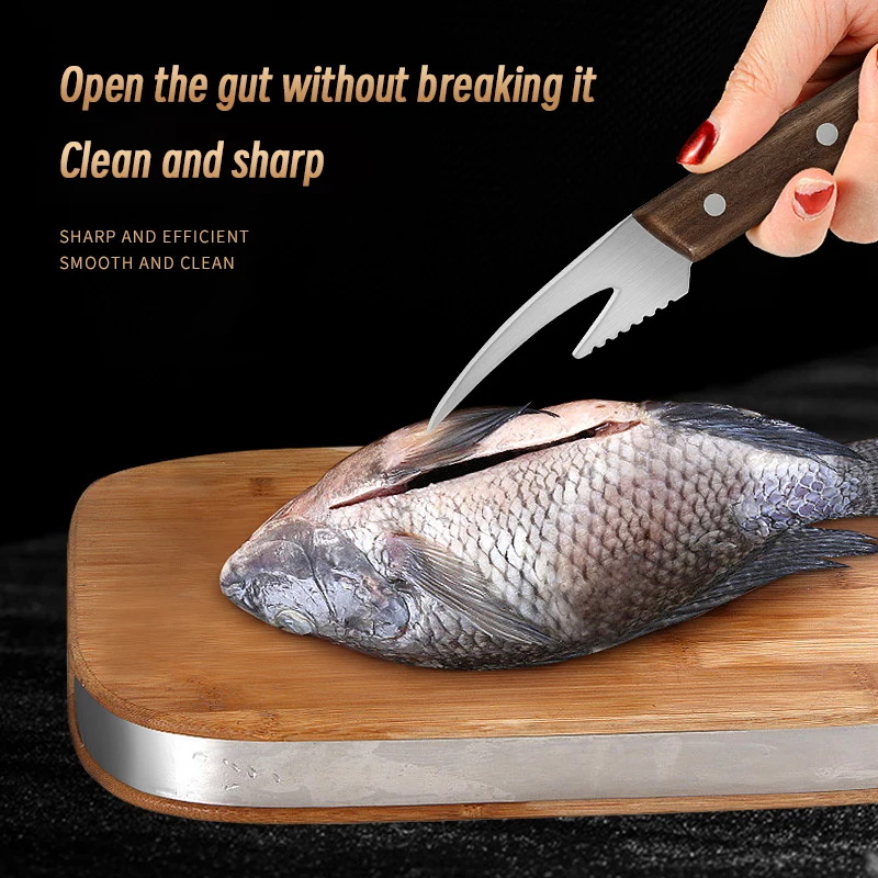 Инструмент для создания креветок нож из нержавеющей стали очистки многофункциональный с деревянной ручкой