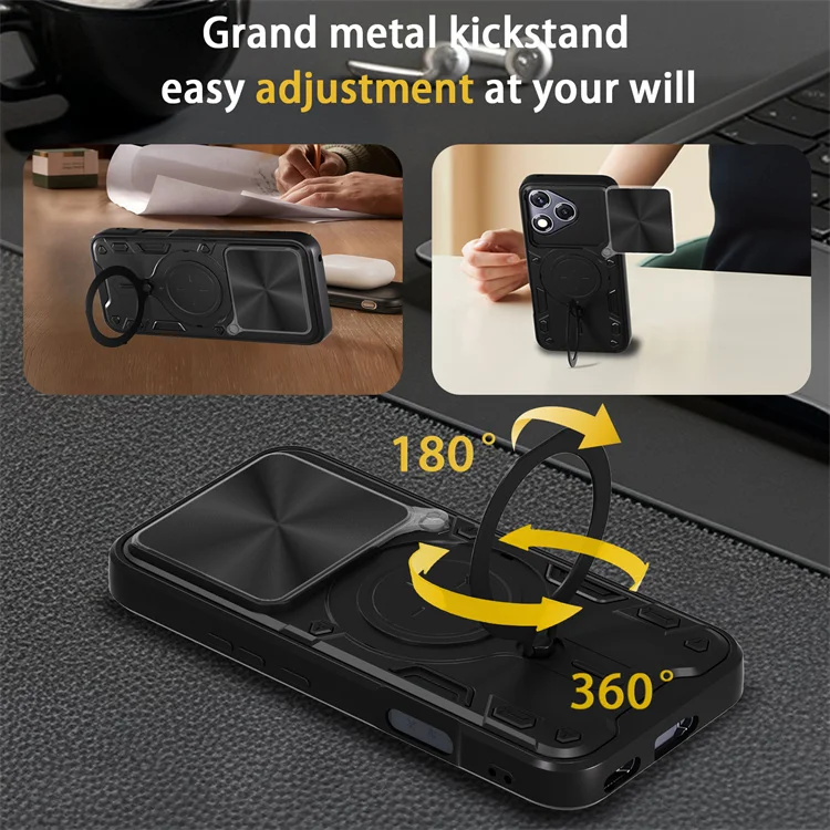 BOKYAS Armor Hülle Für Honor 400 Pro – Mit Slide Kameraschutz, Ringständer & Magnet Für Auto-Halterung, Schwarz