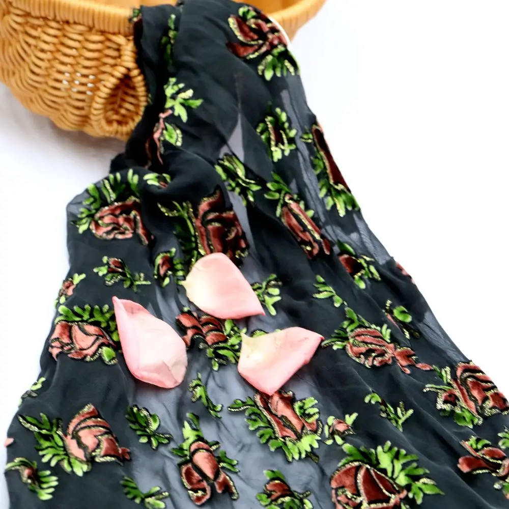 100 Pure Silk Jacquard Silk Floral Fabric Lightweight Tulle Pure Dark