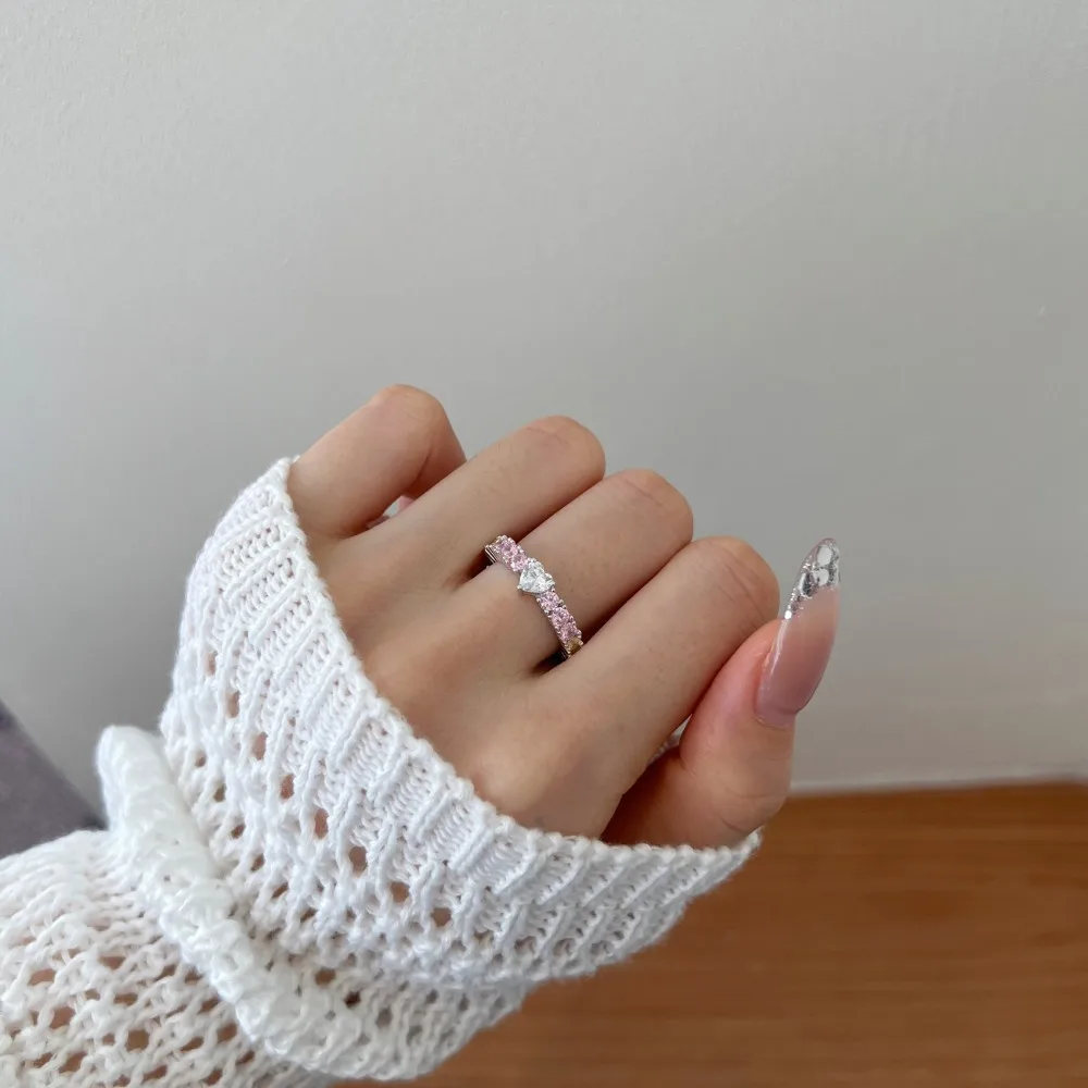 KAKODIY OEM ODM custom 925 Sterling Silver eternity band baguette 5A cubic zirconia heart main stone promise ring detail 5