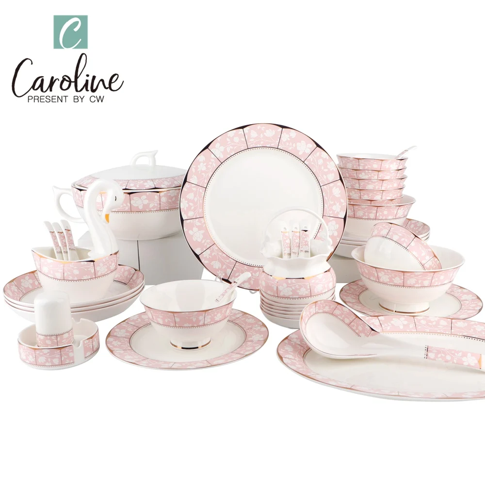 Custom Pink Fine Bone China Plate Dinnerware