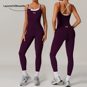 High Quality OEM Sample Women 2-Piece Butt Lifting Fitness Jumpsuits Wear Sports Bra Yoga Bodysuits