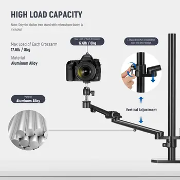 NEEWER DS007 Overhead Camera Stand Desk Mount Rig with 4 Arms for Photography Video Light Ring Light Phone Mount Webcam Mic product image