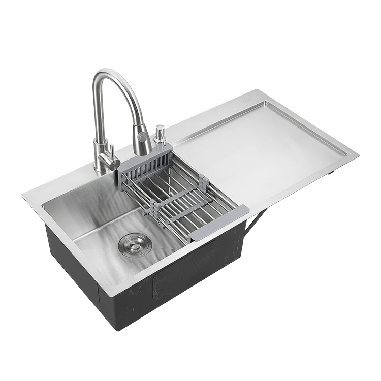 Luxury High Quality 304 Stainless Steel Single Bowl With Drainboard Brushed Workstation Kitchen Sink