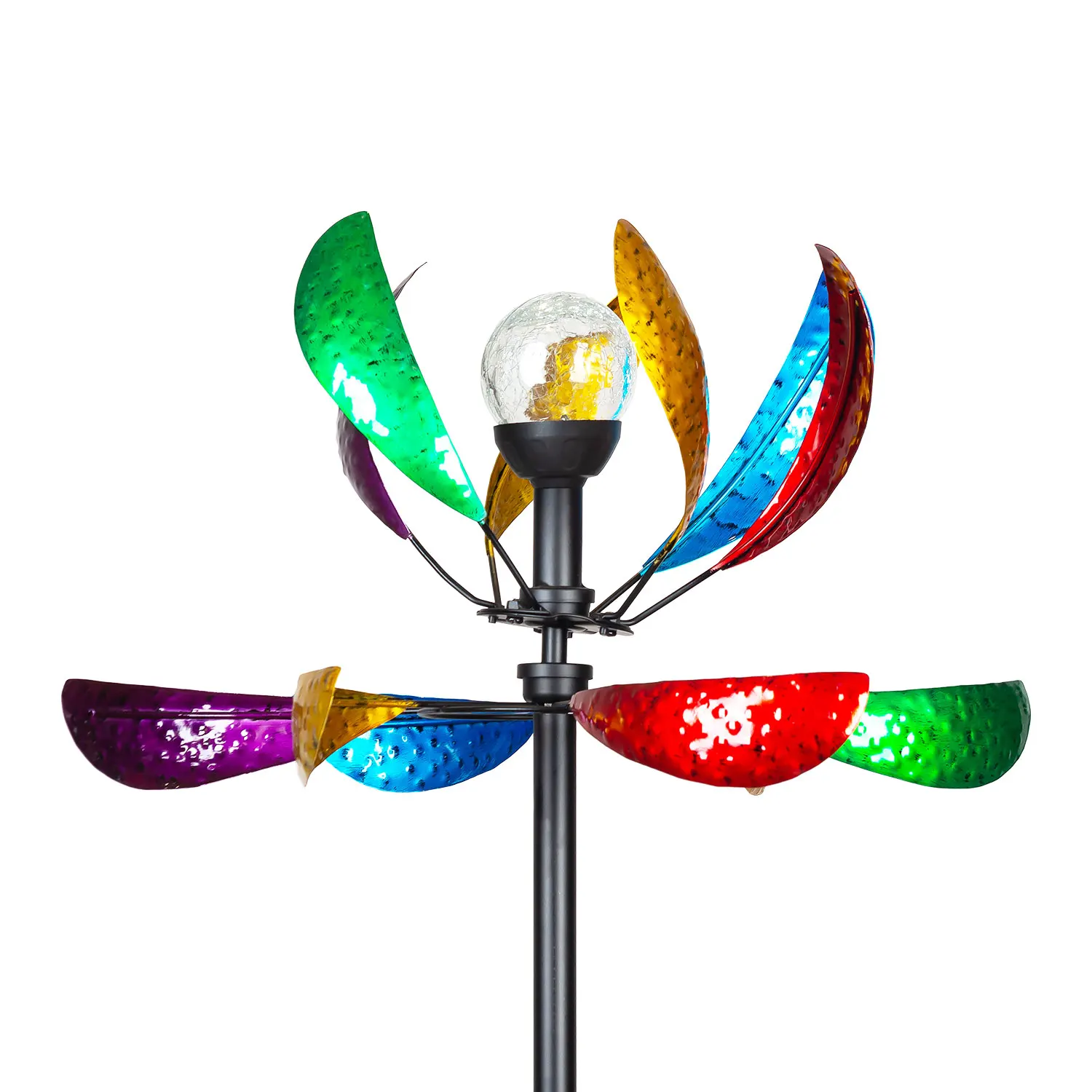 Colorful Solar LED Lighting Windmill Garden Ornament Wind Spinner with Solar Powered Glass Ball