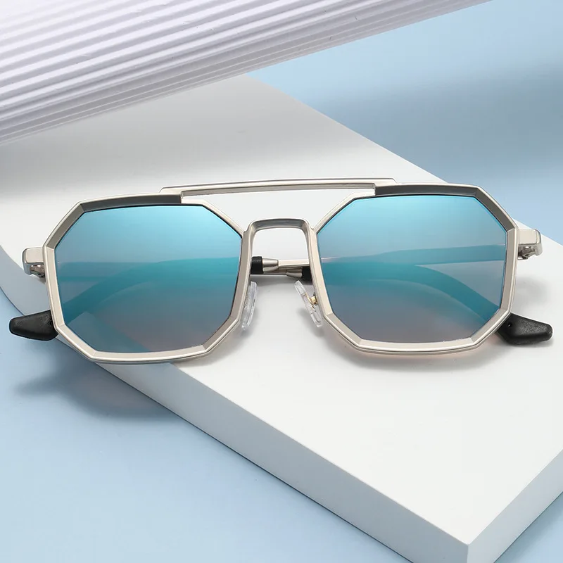 Custom Logo Retro Women Small Frame Punk Sun Glasses Alloy Polygon Steampunk Sunglasses for Men