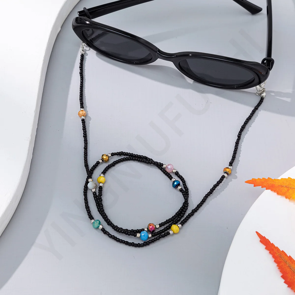Лидер продаж акриловые контрастные очки с рисовыми бусинами цепочка женская модная маска на