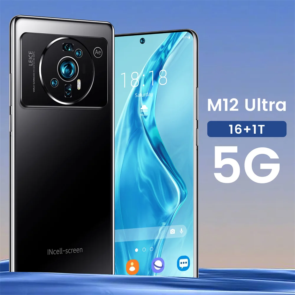 Smartphone m12 mi12 ultra 5g desbloqueado, celular com tela cheia de 7.2  polegadas 16 + 512gb, android, identificação facial