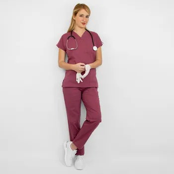 Hospital Uniforms Unisex Dried Rose Color Uniform Set Nurse Medical ...