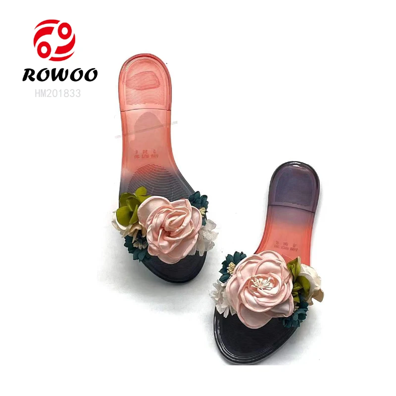 Hot Sales New Design Lady Candy Shoes Rose Flower Luxury Wedding PVC Jelly Stylish Fashion Sandals slippers for Women