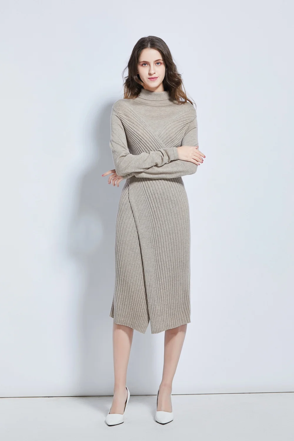 Elegant Knitted Dress Turtleneck Dress Sweater Women