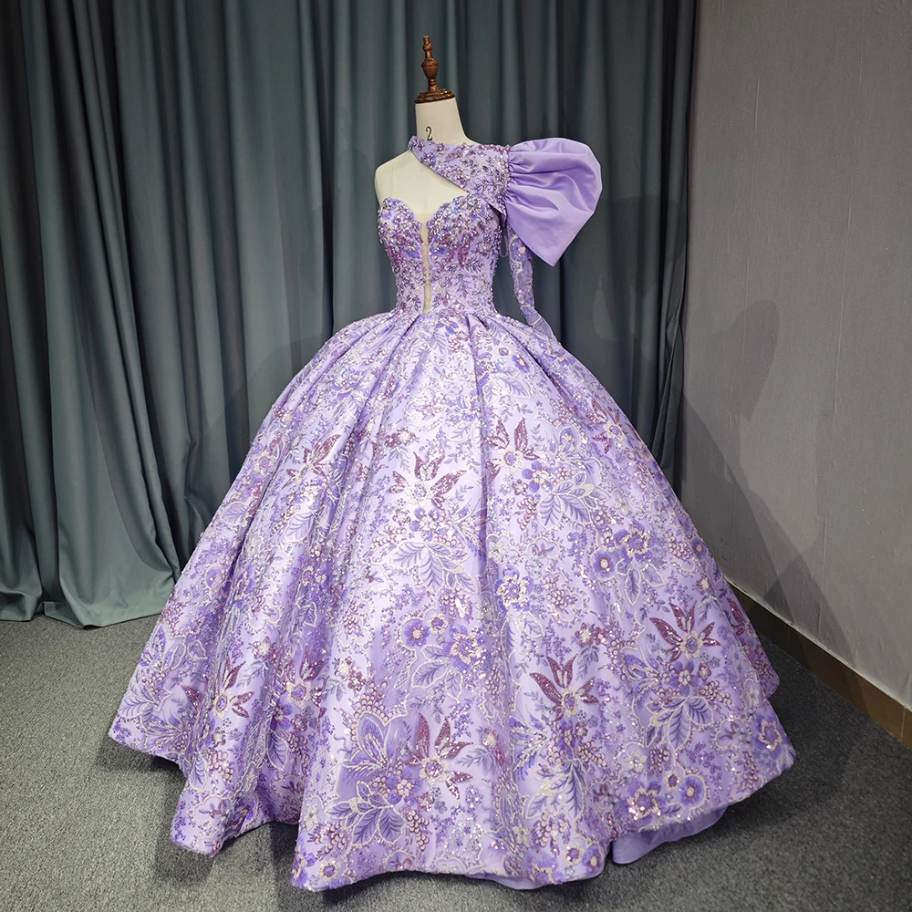 open lace back dress Embroidered Sweetheart Ball Gown by Petite Adele PQ1026 2XL / Lilac