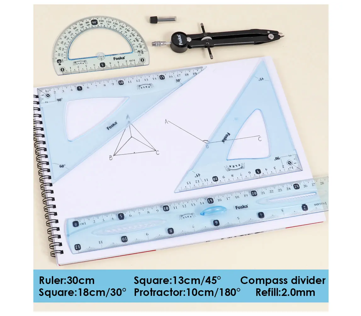 Foska 30cm Plastic Flexible Geometric School Ruler Set - Buy Plastic ...