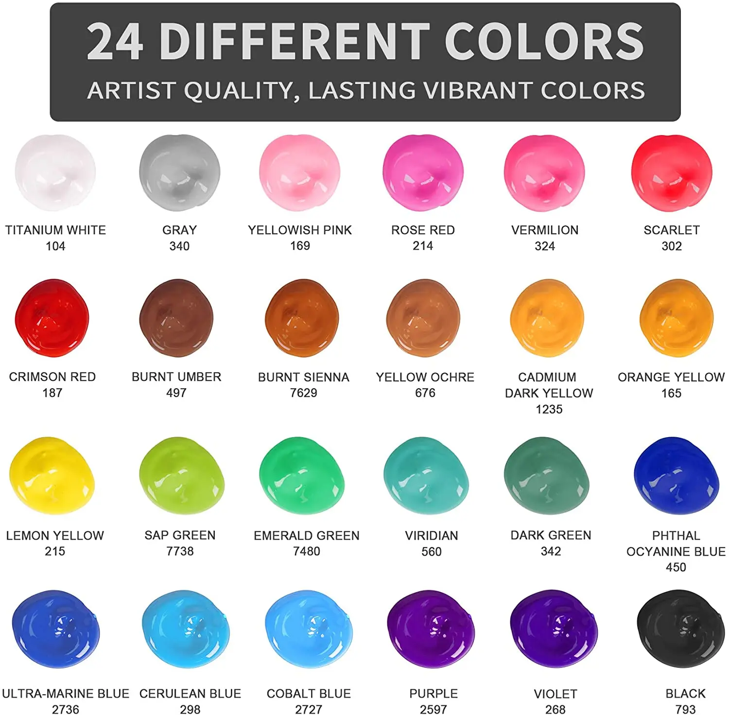 Acrylic Paint 24 Color Paint with 3 Brushes Vivid Paint Pigment for Art