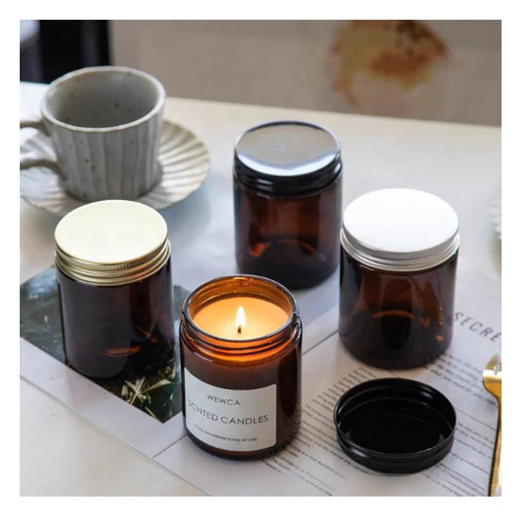 Empty 50ml 100ml 250ml 500ml Clear Amber Frosting Glass Candle Jar With