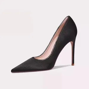 Lily Wei Durable Women's Pointed Toe High Heels Stiletto Satin Chain Trim for Wedding Women's Formal Footwear Use