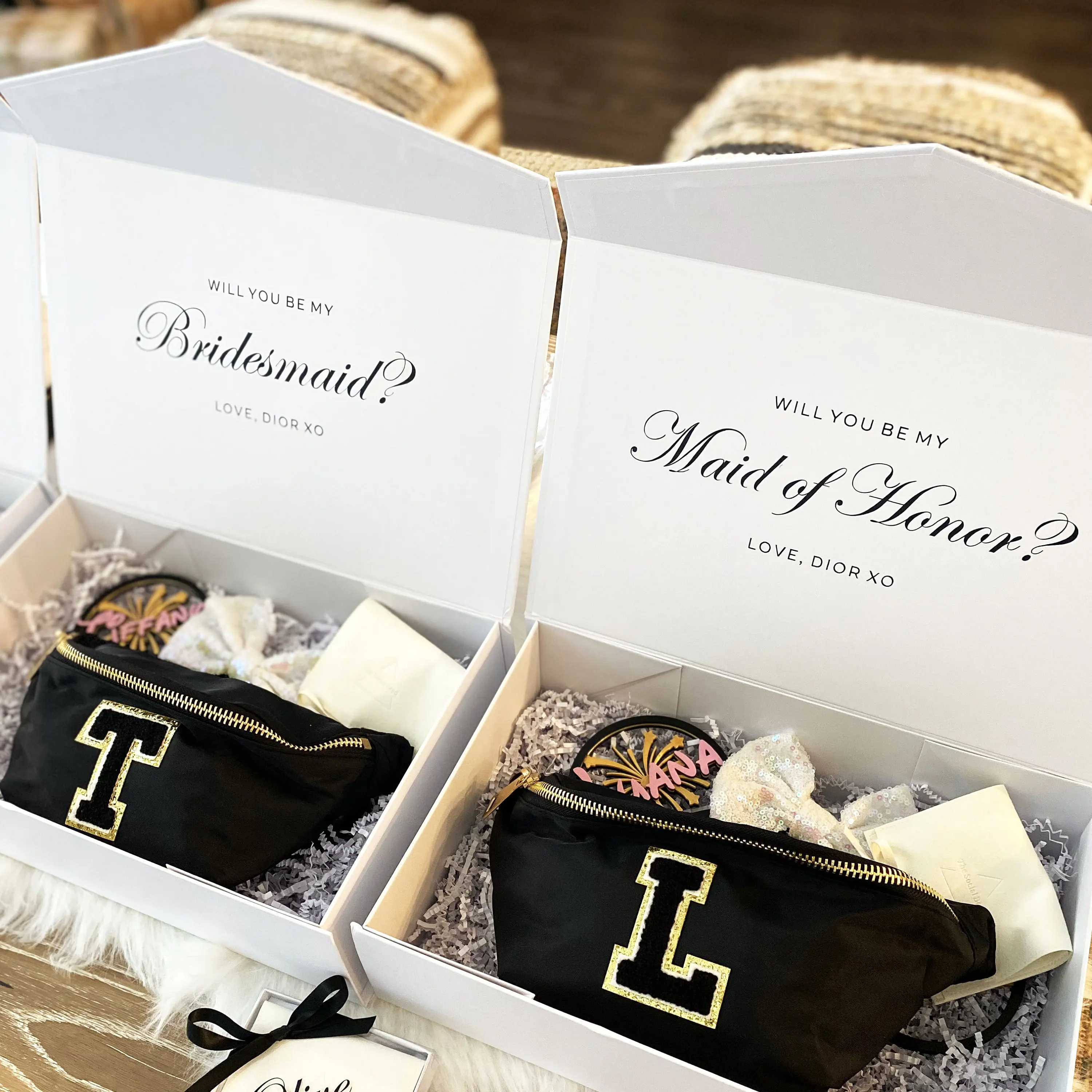 LABON Paper Cardboard Personalized Bridesmaids Custom Empty Proposal Gift Boxes With Ribbon