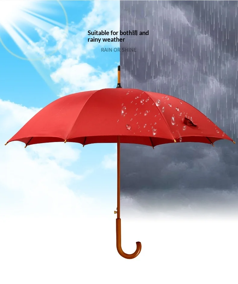 8-Rib Wooden Shaft Golf Umbrella Semi-Automatic Business Gift Advertising Custom Logo Engraved Bent Handle Long Handle Stock preview 6