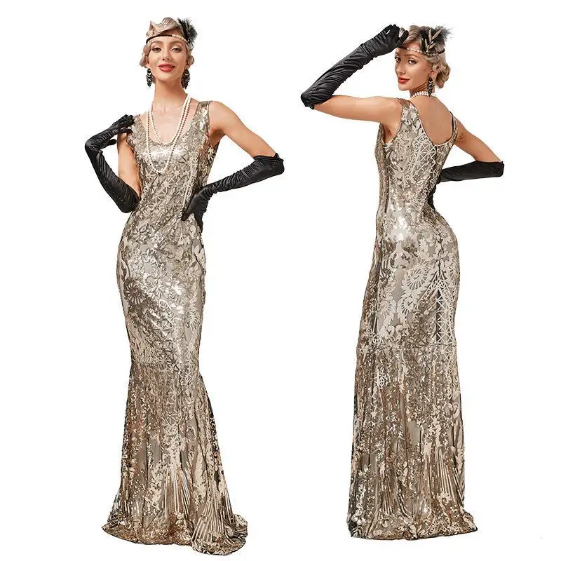 Women's Vintage 1920s Flapper Dress Sequin Party Dress Gatsby Maxi Long  Evening Prom Dress
