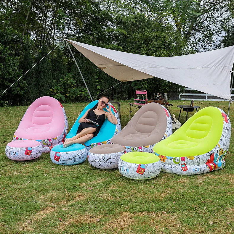 Plastic Inflatable Couch Modern Furniture PVC Inflatable Single Air Filling Flocking Living Room ...