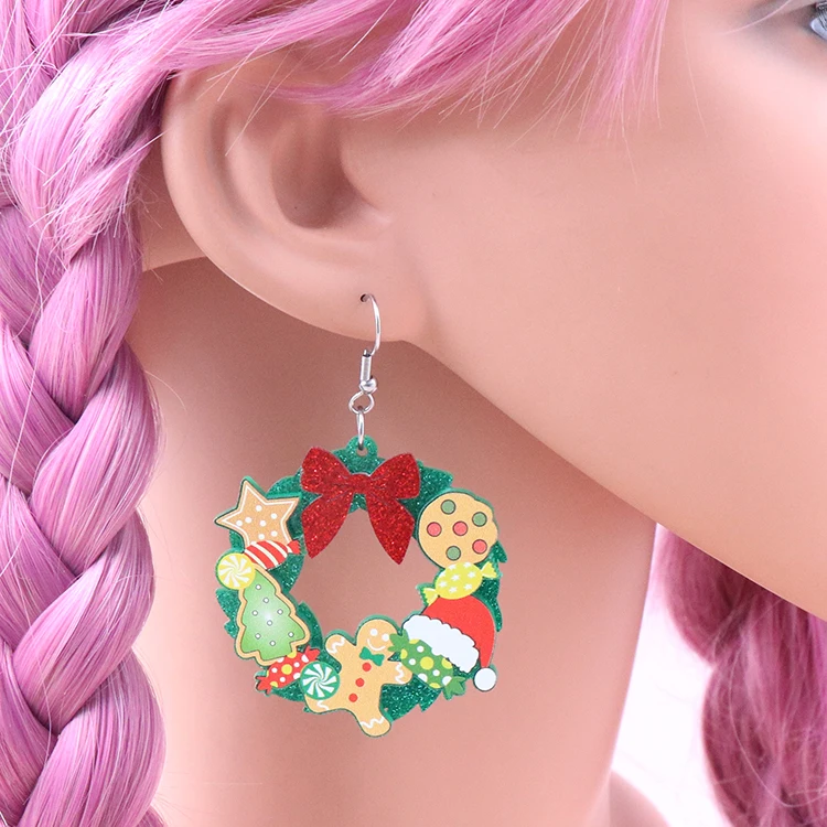 MD141ER2142 1pair New product CN Drop wreath TRENDY christmas Acrylic earrings Jewelry for women supplier