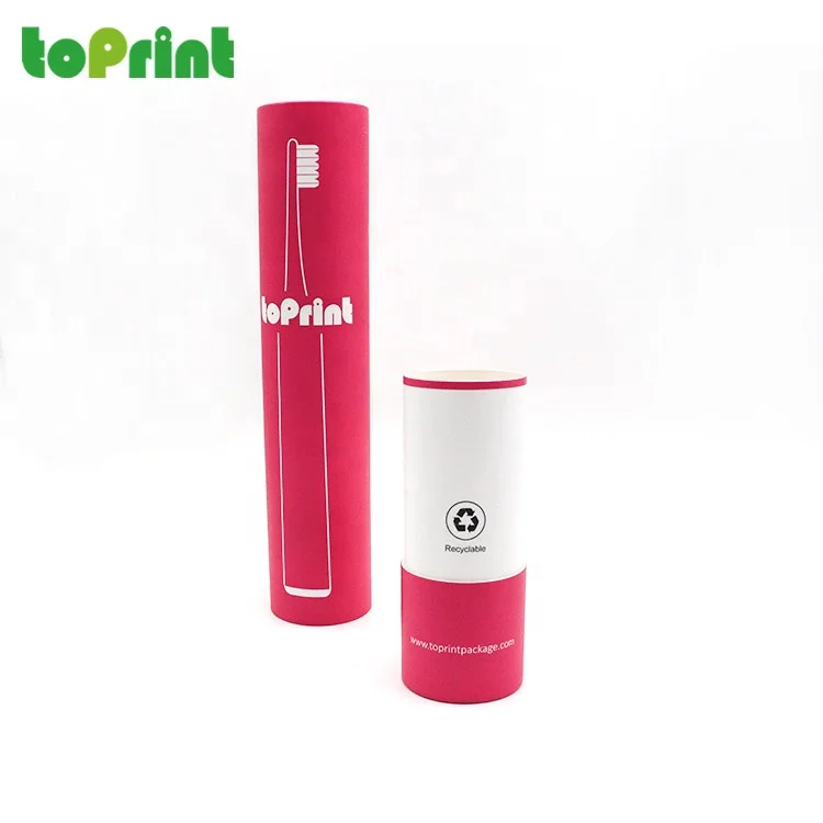 Eco-Friendly Custom Printed Cardboard Cylinder Round Paper Box UV Coating and Embossing for Premium Bamboo Toothbrush Packaging