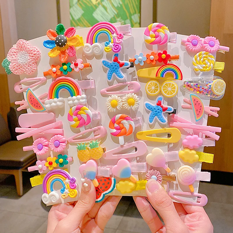 Linchaofengbaodan Hairpin Candy-colored Kid's Hair Accessories,Kids Hair Clips, Kids Clips Styling,Pin,Flower Rainbow Candy Fruits Butterfly Cute 52 Pieces
