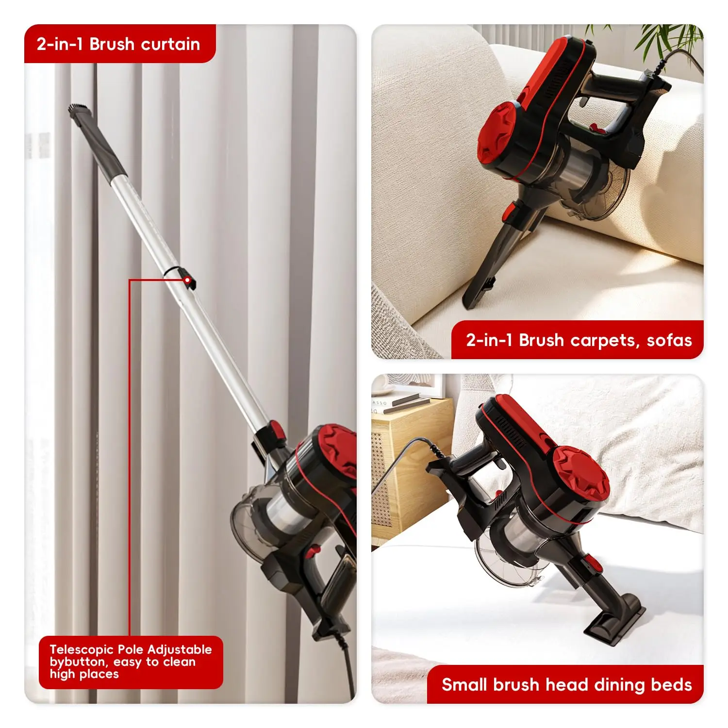 Lightweight Vacuum Cleaner, 2-in-1 Hand and Stick Vac, Efficient Cleaning