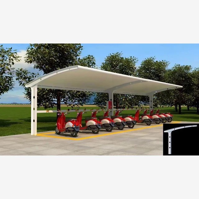 Prefabricated Single Steel Frame Cantilever Membrane Structure Car Awning Canopy Shelter Garages Carport Cars Parking Tent
