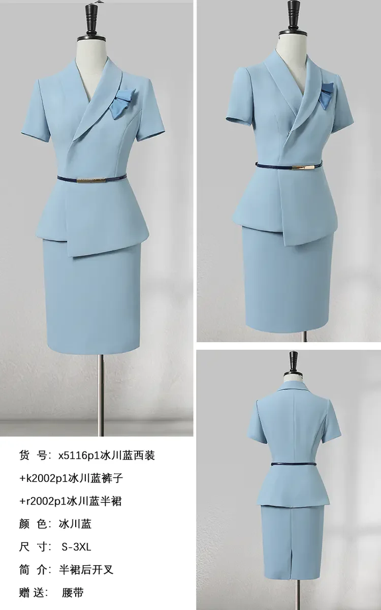 High-End Professional Summer Business Office Women's Thin Short-Sleeved Two Pieces Plus Size Suit & Blazers Skirt Set factory