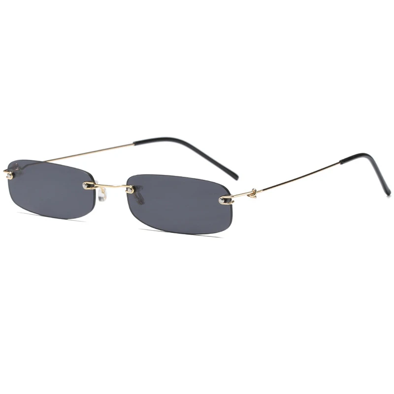 Women and Men Rimless Summer Eyewear 2020 Trendy Rectangle Sun Glasses  Fashion Sunglasses Shades Square Sunglasses GOLD-DARK GREY 