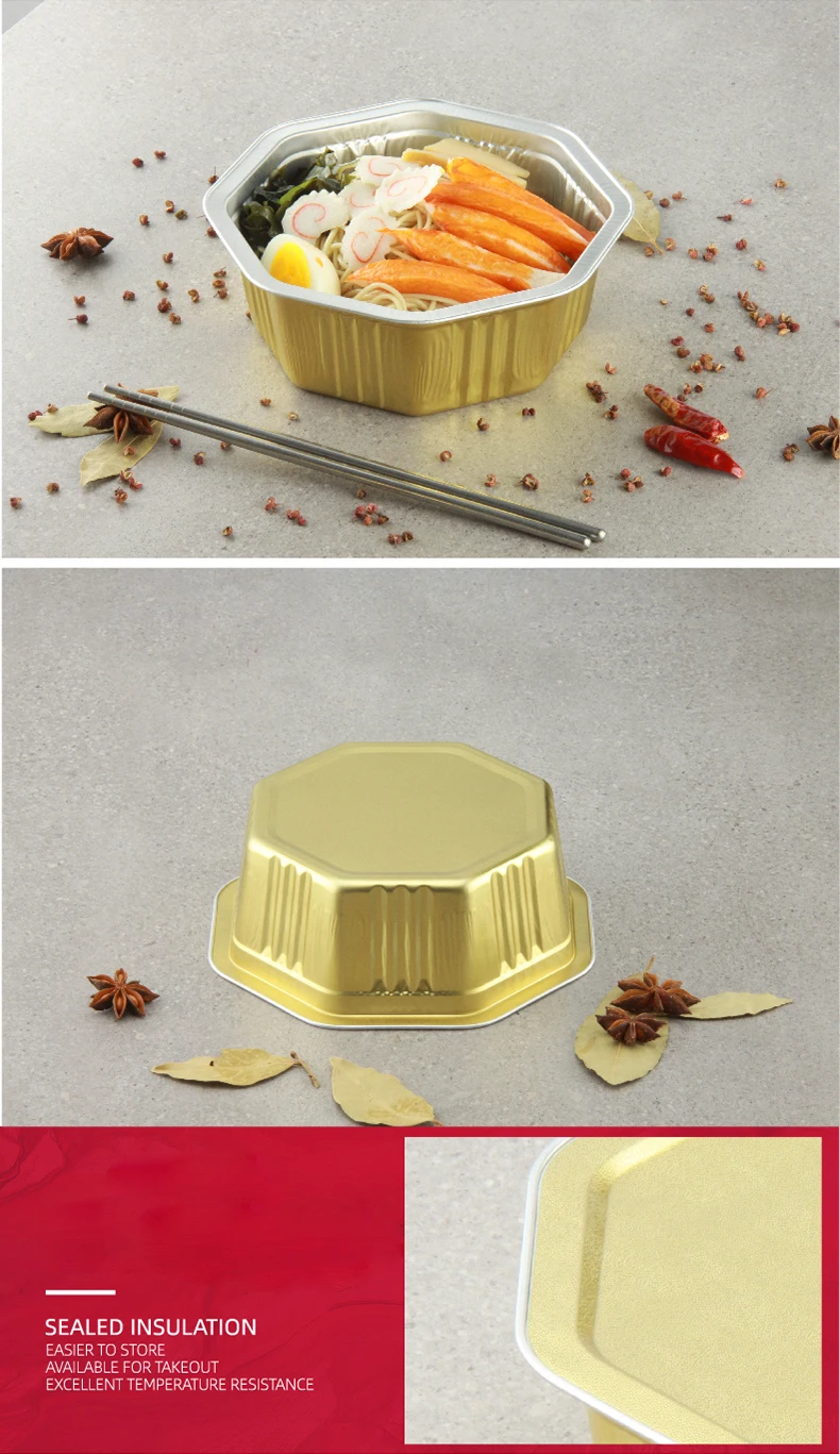 product food grade sealing one time 3003 octagon mold smoothwall food packing container 1080ml gold disposable aluminum foil box-4