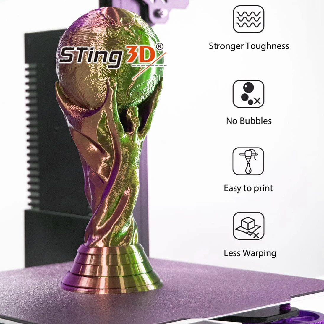 Sting3d Silk Magic Pla 3d Printer Filament Multi-colour Tri-extrusion 1 ...