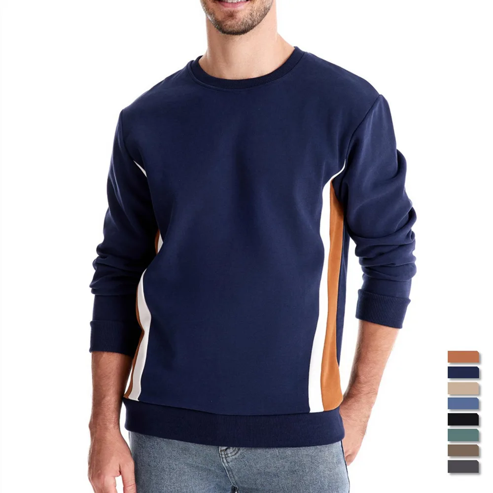 2024 autumn new men's long sleeve splicing hoodie casual slim round neck sports men's hoodie