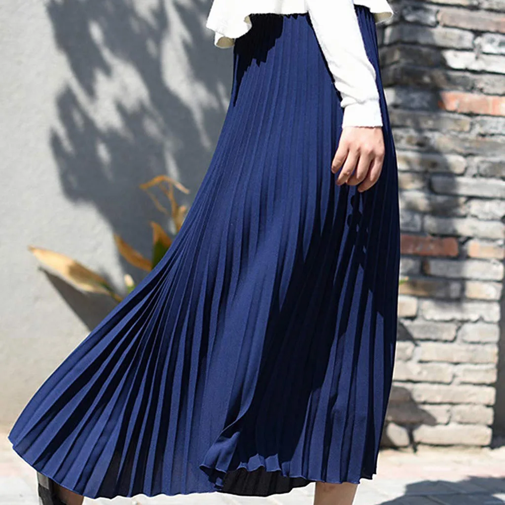 Elegant Spring Women's Solid Pleated Skirt Office Casual