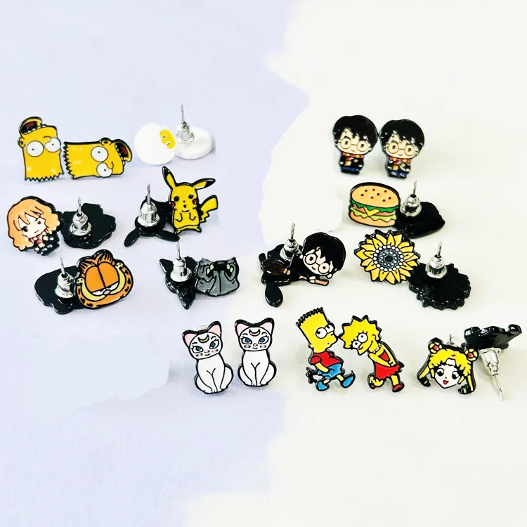 Wholesale bulk anime designs ear studs custom fashion jewelry soft enamel earring studs for women supplier