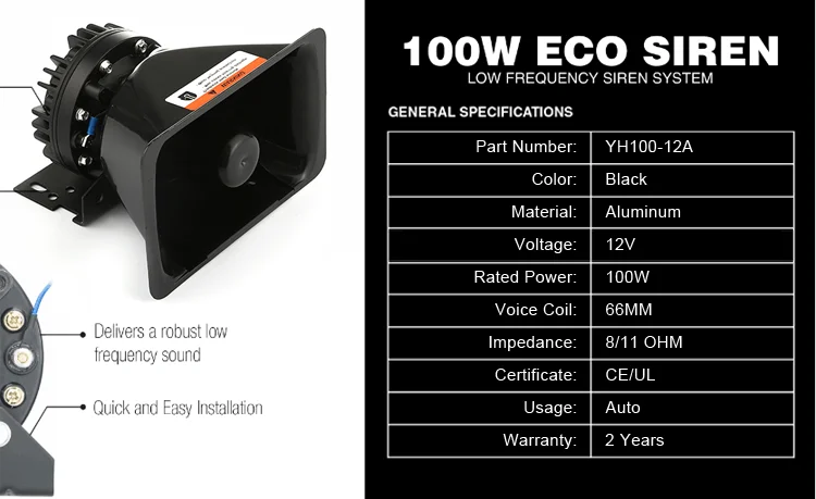 Jingwei Multi Function Black Aluminum 8 Ohm 12V 100W Speaker Horn