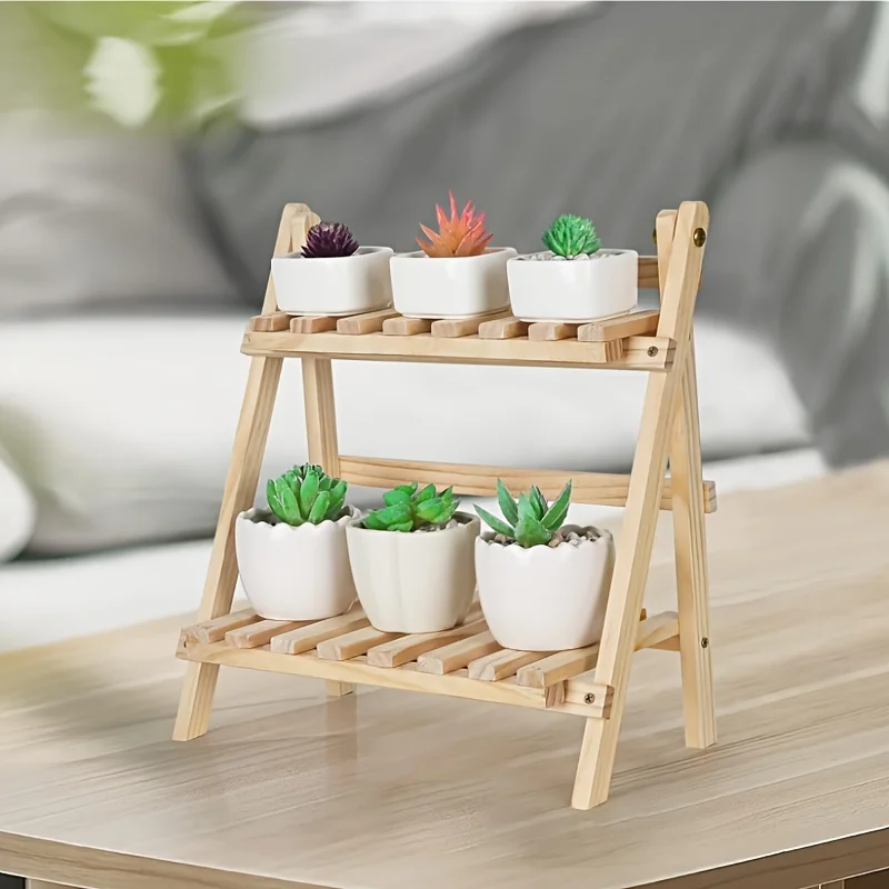 A Two-Layer Desktop Wooden Storage Organization Shelf Trapezoidal Desktop Display Shelf