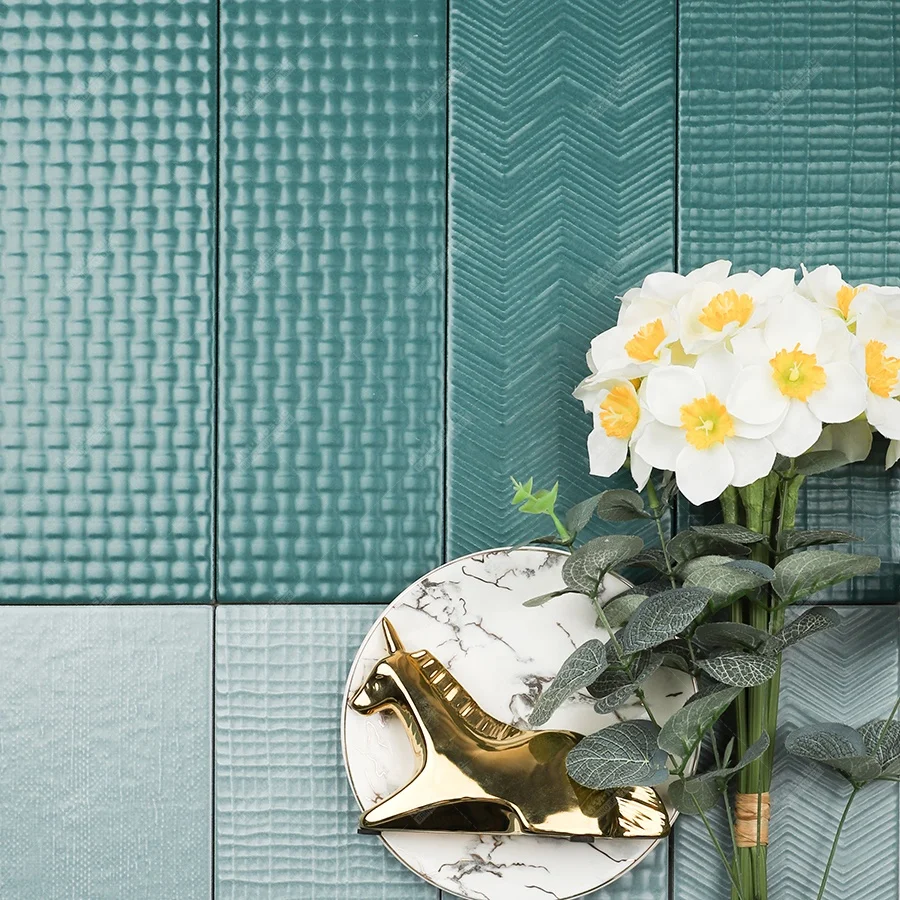 金型表面手作り8.8mm厚100x300mmマット磁器長方形地下鉄グリーンタイル