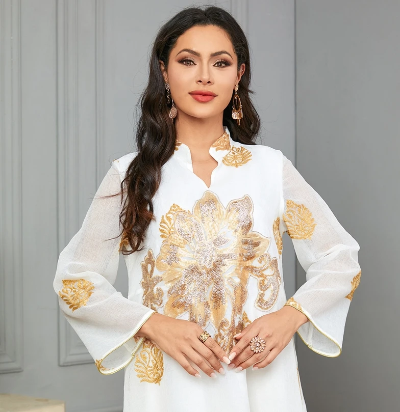 A-180 2024 New Islamic Abaya Iraq Gold Sequin Gowns Arabic Embroidered Muslim  Dress Women| Alibaba.com