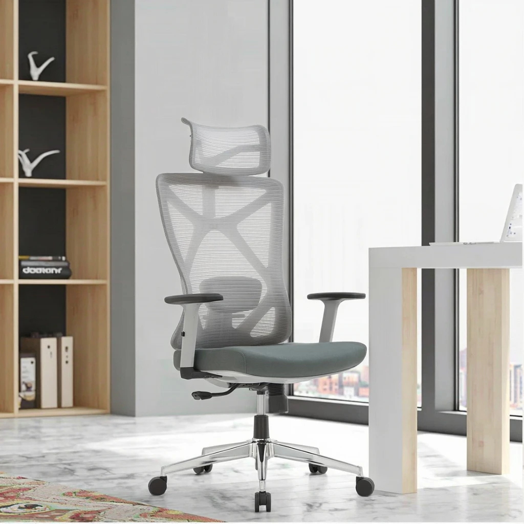 Office Chair with Dual-Layer Mesh Backrest Height Adjustable Lumbar Support PU Armrests High Back Design for Professionals 3