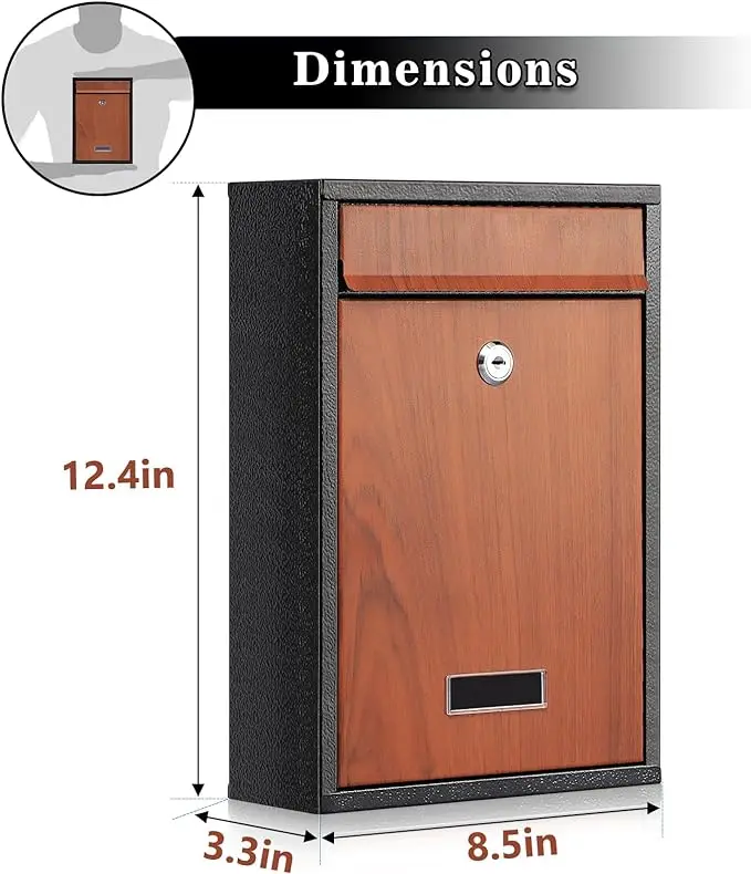Metal Wall Mounted Mailbox with Plastic Plate Name Plate on Mailbox Home Garden Outdoor Letter Box