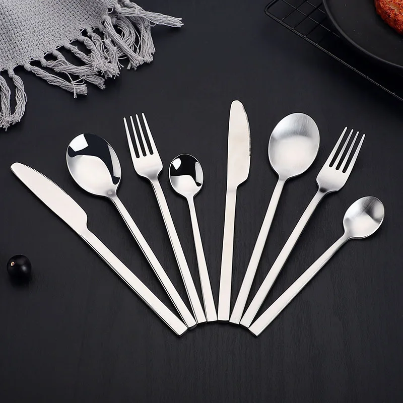 Top Sellers Besteck Gold Silverware Thick And Square Handle Spoon And