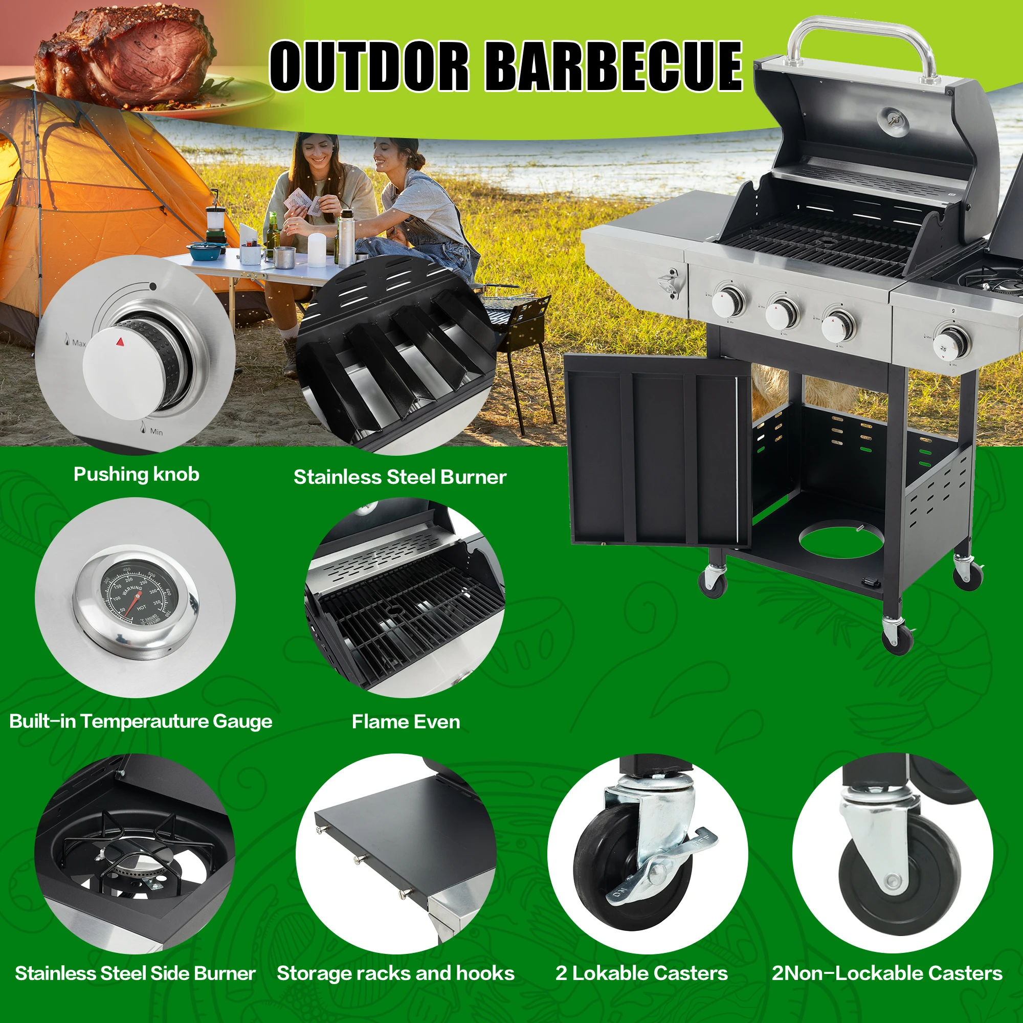 Portable Barbecue Stovegrill Large Outdoor Grill Fast Heating Stainless