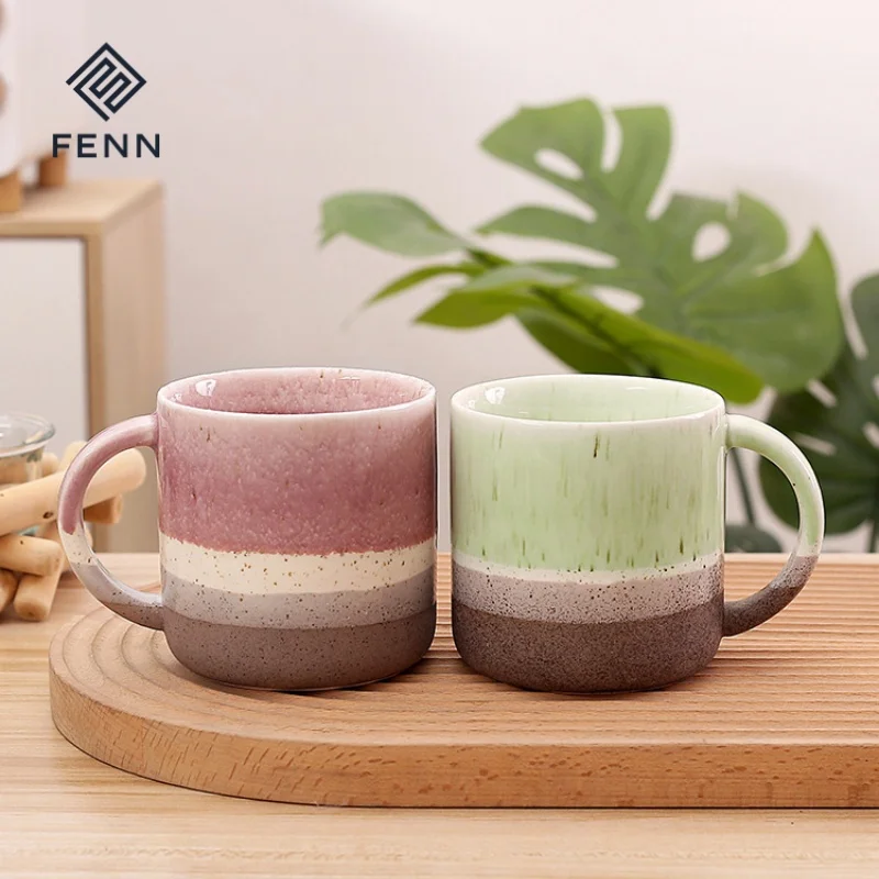 FENN wholesale novelty vintage belly ceramic coffee mugs 400ml custom logo gradient reactive glazed pottery clay business gifts