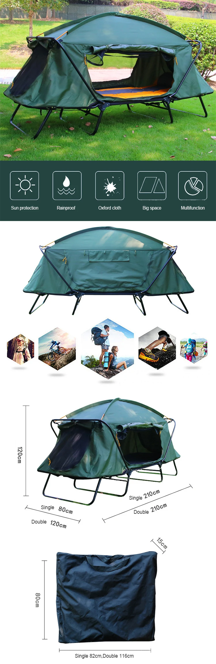 Two Person Men Pop,Up Ground Cot Tent Ultralight Folding Tent Camping