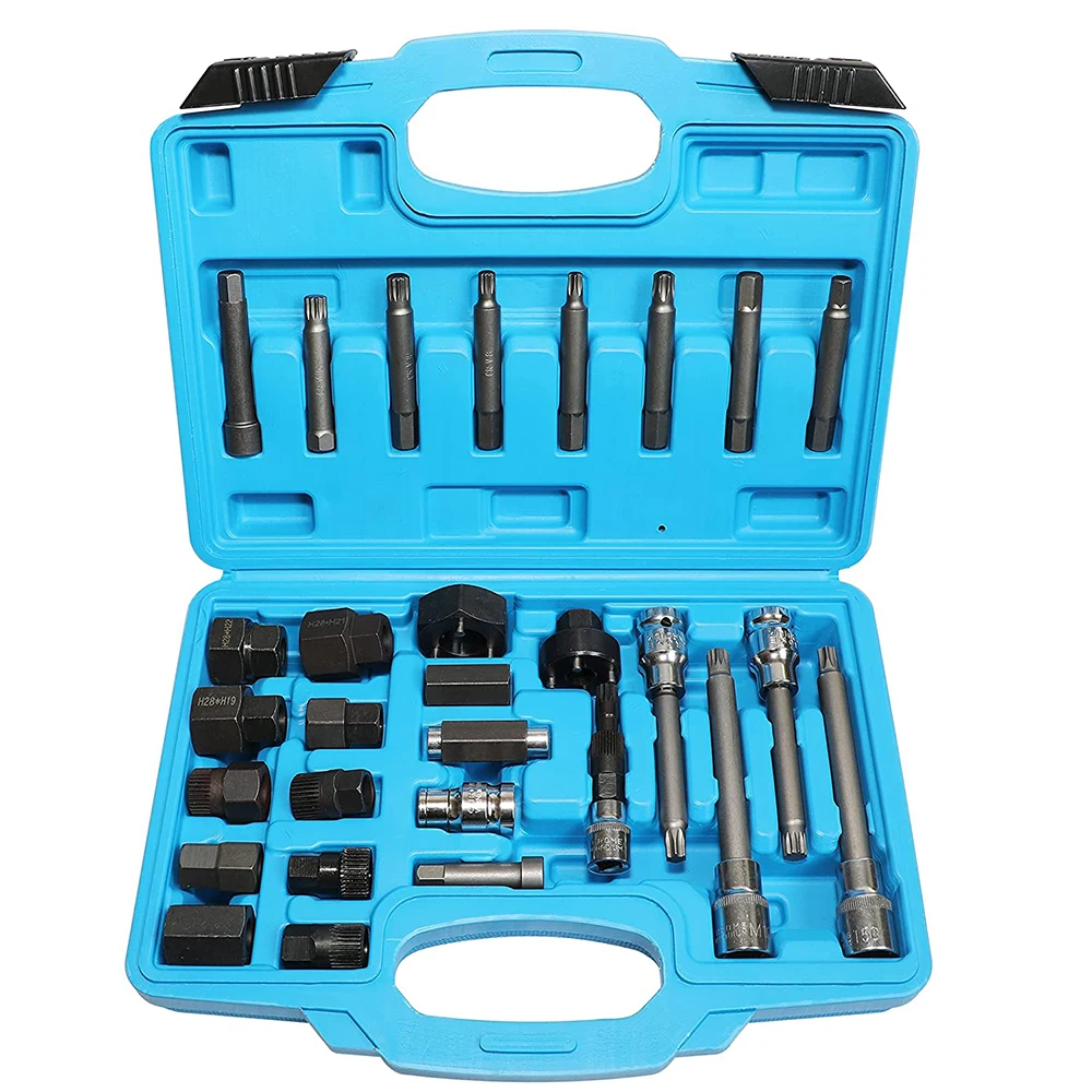 30 Piece Alternator Pulley Removal Installation Tool Kit Freewheeling Pulley Removal Socket Drills Compatible with Ford GM