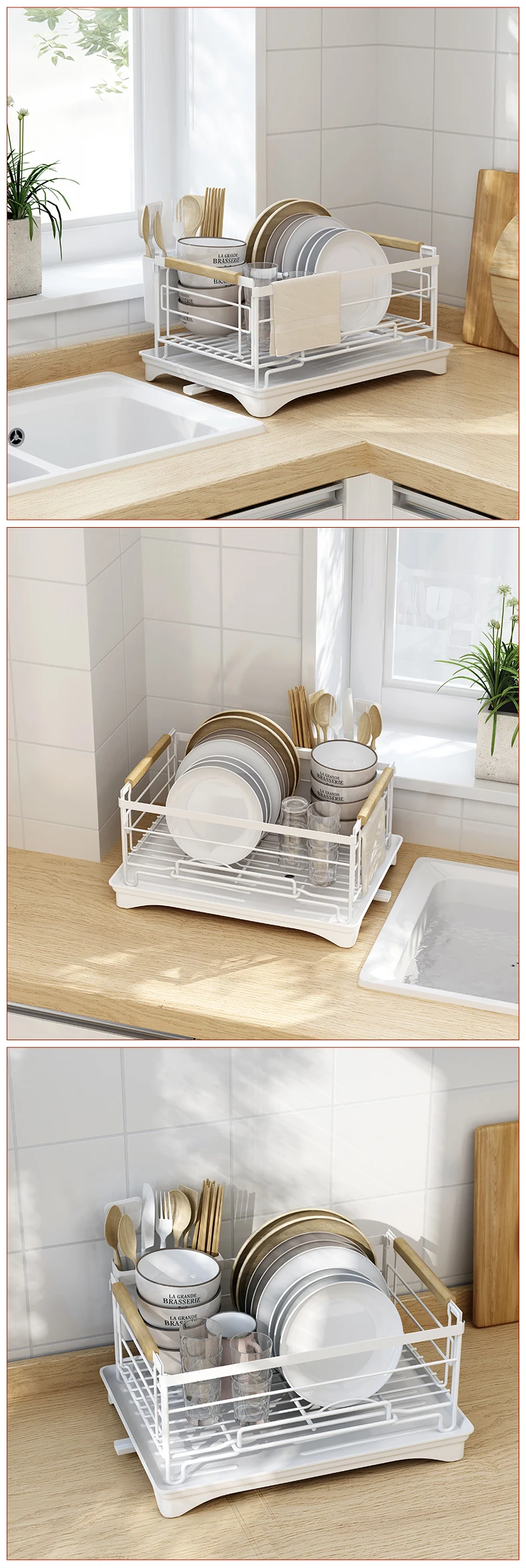 New Upgrade Stylish Kitchen Storage Holder Dish Drying Rack Stainless