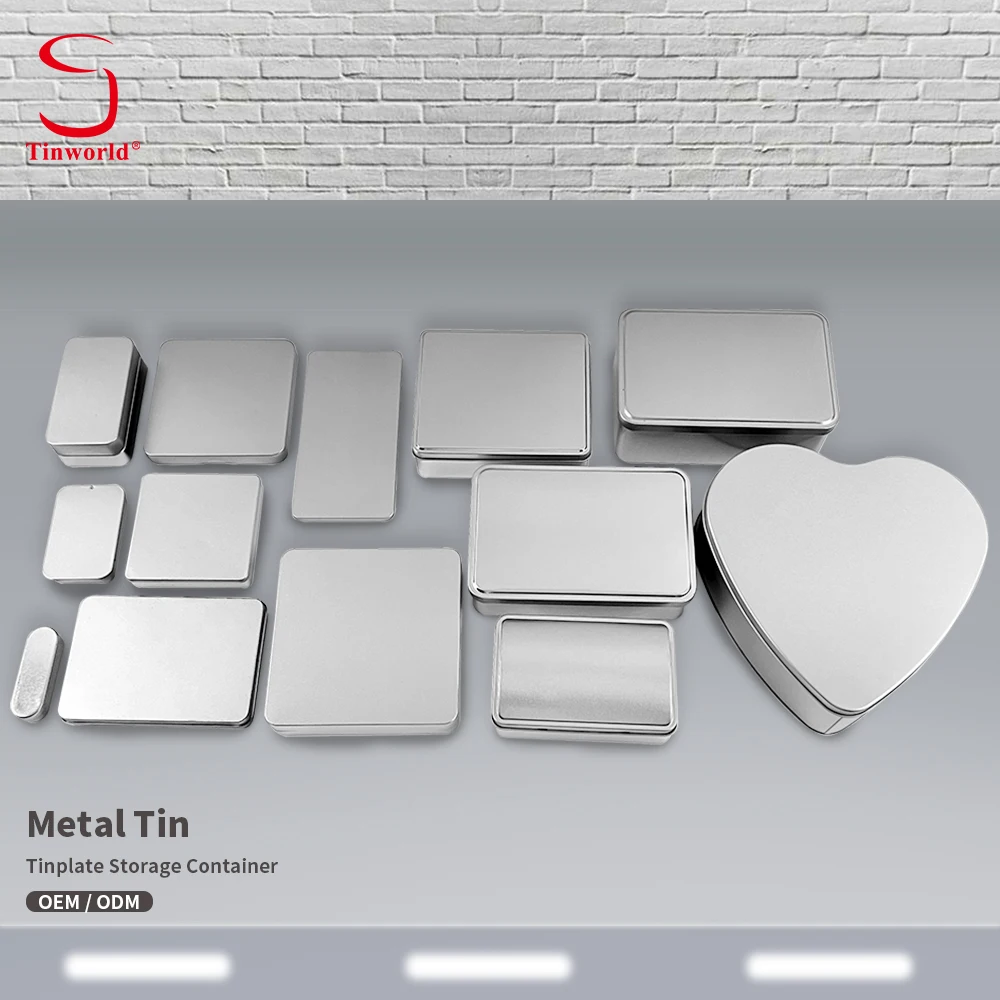 Tinworld Factory Custom Tinplate Storage Container Rectangular Square Metal Can Food Gift Hinged Tin Box for Candy Tea Cookie
