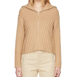 Custom High Quality Spring Autumn  Thick Striped Anti-Pilling  Cardigans Women's Casual Full Sleeve Tops Half Sweaters